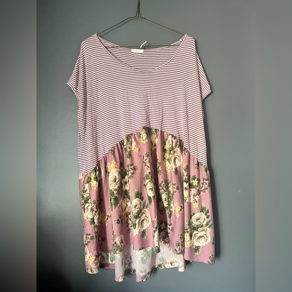 ODDY Pink Striped and Floral Tunic